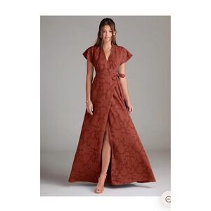 Azazie floral burnout a line bridesmaid formal dress leg slit NEW wrap floor